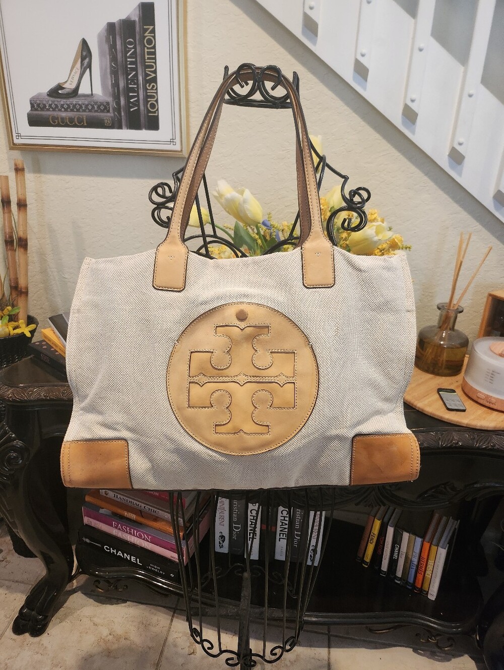 Tory Burch Ella Beige Canvas Tote